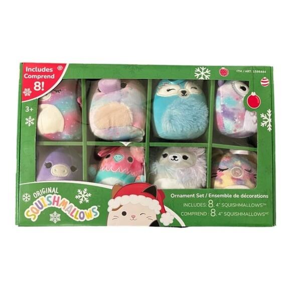 Squishmallows 8 Pack Christmas Tree Ornaments Party Favors Stocking 4" Mini Set - Picture 1 of 16